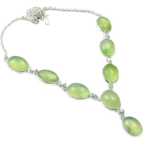 NiaoZaiFei YunZaiKan Nature Prehnite Necklace 925 Sterling Silver, 47.5 cm, MHBNE0035