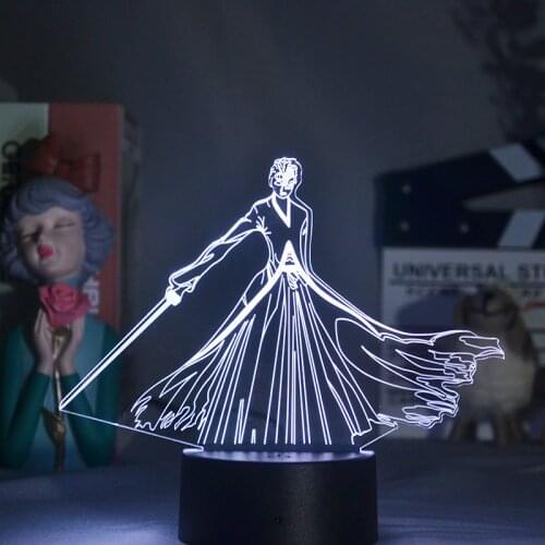 Anime Bleach Figure Kurosaki Ichigo Shikai Night Light 3D Manga Lamp Otaku Sleep Room Decorations Novelty Gift for Weeb Friends
