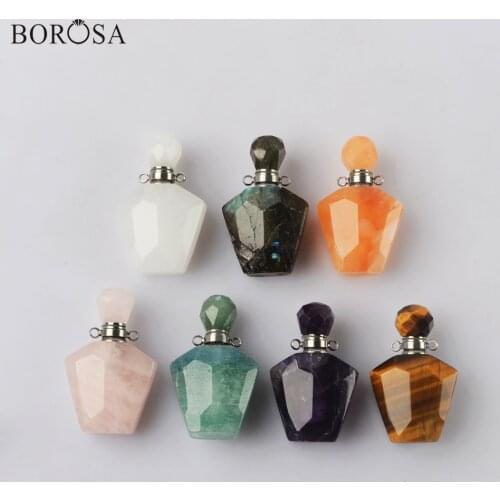 Gems Stone Perfume Bottle Diffuser Connector for Necklace for Women, White Crystal Faceted Perfume Bottle Jewelry Gift WX1836