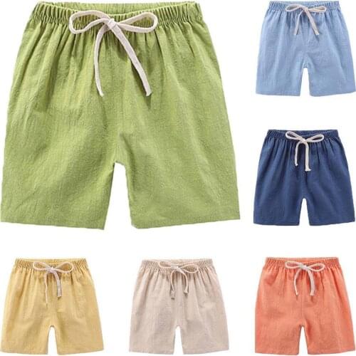 Beach Kid Boy Girl Solid Color Elastic Drawstring Short Pants Knee Length Shorts