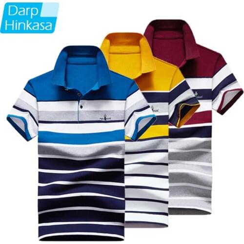 DARPHINKASA Slim Striped Polo Shirt Breathable Short Sleeve Men Fashion Business Casual Large Size Polo Shirt Men Short Sleeve