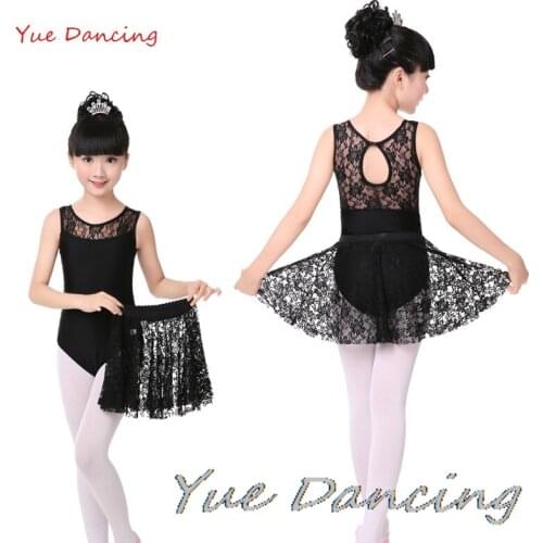 Hollow Lace Rhythmic Gymnastic Leotard Black Ballet Dress Girls Leotard Ballet Clothes Child Ballet Dancewear ballerina Skirt