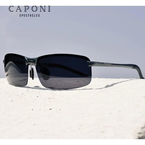 CAPONI Day Driving Sunglasses For Men Polarized Sports Shades UV400 Protection Light Aluminum Frame Males Sun Glasses CP3043