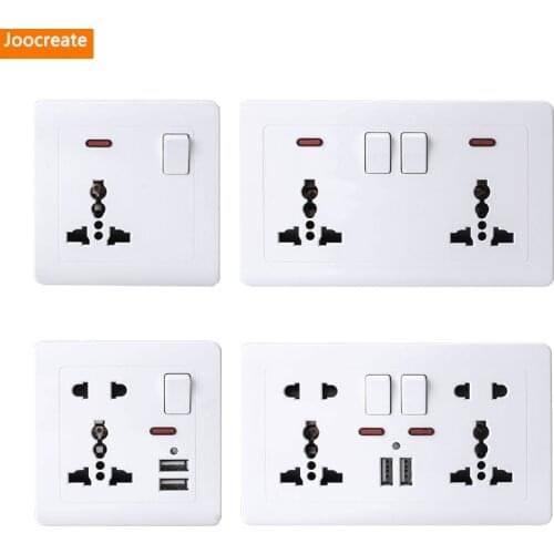 Universal Wall Socket With LED Light Switch White PC Panel 13A 250V Universal Standard Power home Socket Outlet 2.1A Dual USB