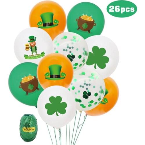 26 pcs St. Patrick’s Day Balloon Set Festive Party Decoration Sequined Latex Balloons Four-leaf Clover Balloons Wholesale