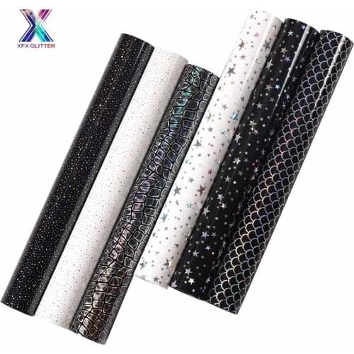 XFX HTV Free shipping 25X100/150cm Black&White Holographic HTV Heat Transfer Vinyl Pattern Iron on For T-Shirt Iron on Transfer