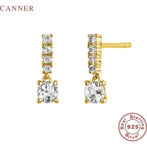 CANNER Rectangular diamond personality 925 Sterling Silver Earrings Jewelry Earrings For Women Brincos Korean Pendientes