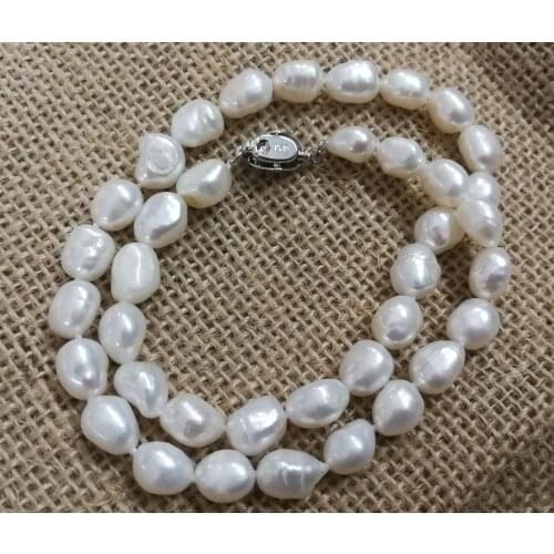 Women Jewelry 9mm white baroque beads choker necklace 925 silver clasp Natural irregular freshwater pearl 35cm 40cm 14'' 17