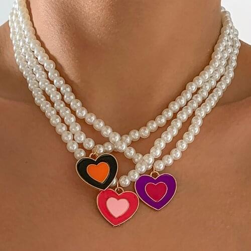 Fashion Jewelry Romantic Red Pink Green Crystal Necklace Heart Pendant Necklace for Women Bridal Wedding Engagement Best Gift