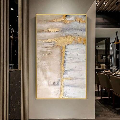 100% Handpainted Modern On Canvas Gold Foil Vintage Abstract Oil Painting For Room Wall Art Wall Pictures Large Size Frameless