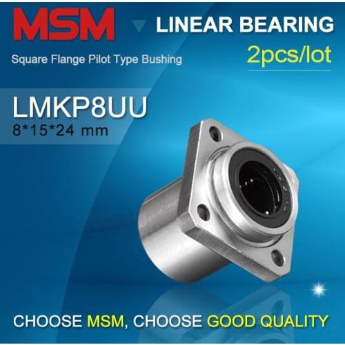 2pcs LMKP8UU Linear Bearing (dr8 D15 L24) Pilot Type Square Flange Guide SMK8GUU-E/LHIFS8 Slide Bushing 8mm Shaft LMKP08UU