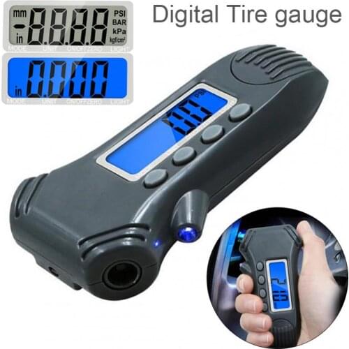 3 In 1 Tire Pressure Gauge Tire Tread Depth Ruler with Flashlight Backlight Ruler Tire Barometer Digital Display Car Test Tool