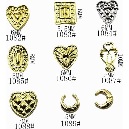 50pcs/pack metal nail art 3D heart oval moon for jewelry nails sticker decoration gel nail art tools