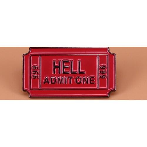 Hell admit one enamel pin cute ticket to hell brooch for men metal badges vintage funny pin black humor jewellery women gift