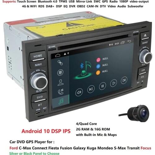 Pure Android10.0 Black Silver Car DVD GPS Navi Player Stereo Radio Audio 4G For Ford Focus 2 Mondeo S C Max Fiesta Galaxy Camera