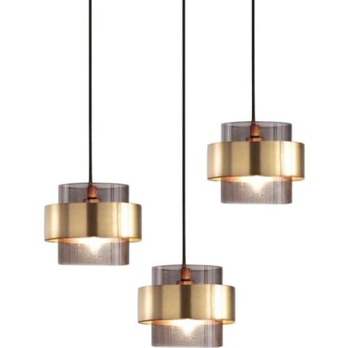 Nordic Gold Cylindrical LED Pendant Lights Luxury Glass Bedside Restaurant Bar Table Pendant Lamps Modern Decoration Lighting