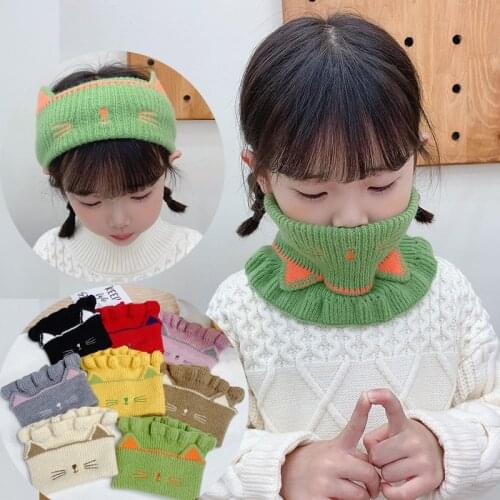 Dual-use Kids Girls Scarf Headbands Cute Cat Winter Warm Knitted Children Boys Collar Neck Ring Scarf Fashion Accessories
