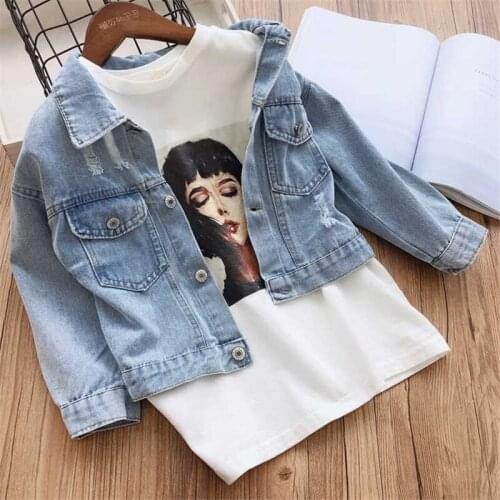 2019 Baby Girl Big Flower Hole Jeans Jacket Girls Kids Denim Coats Jackets Children Outwear Clothes