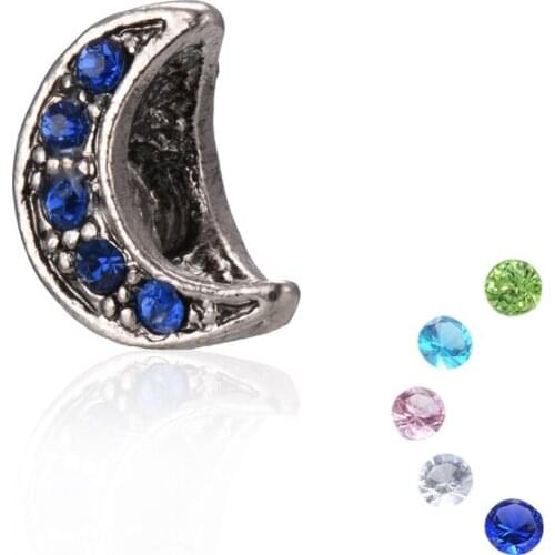 European Rhinestone Crescent Moon Shape Alloy Metal Beads Charms Big Hole Fits for DIY Jewelry Making Pandora Bracelet & Bangles