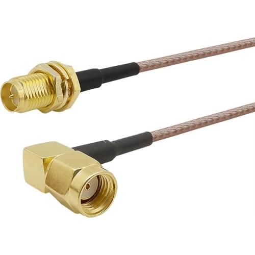 Right Angle RP SMA Male to RP SMA Female Jack RF Coaxial Bulkhead Crimp Connector RG316 Cable RP SMA Male Female Adapter 7CM-1M