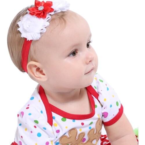 Red and White Flower Headband for Kids Christmas Hair Accessories Girls Flower Headband Shabby Flower Headbands Bithday Outfits
