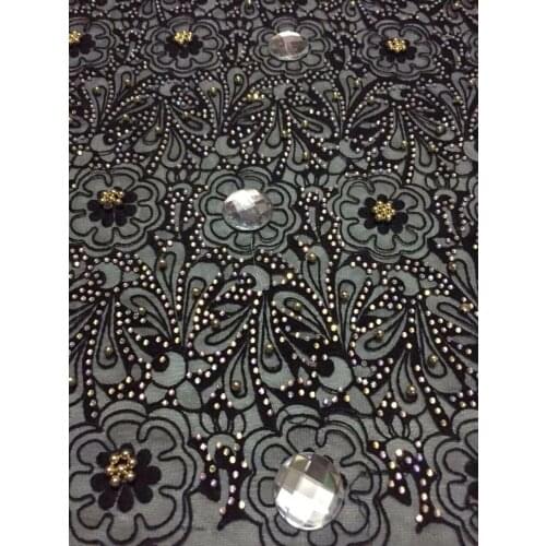 Black Beaded Lace Fabric 2020 Fashion African Lace Fabric Tulle With Stones African French Lace Fabric High Quality D10092