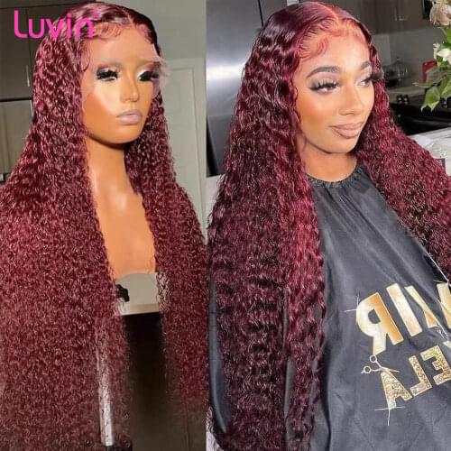 Luvin Human Hair Wig Curly Lace Frontal Wig Human Hair Wigs for Women Colored Human Hair Wig With Natural Hairline Deep Wave Wig