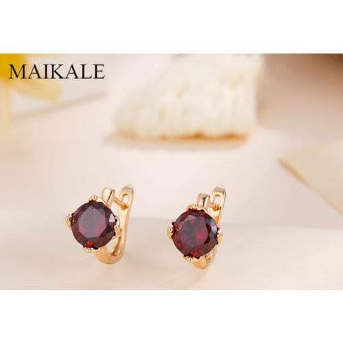 MAIKALE Small Classic Flower Round MultiColor Cubic Zirconia Stud Earrings for Women Jewelry Wedding Party Gifts High Quality