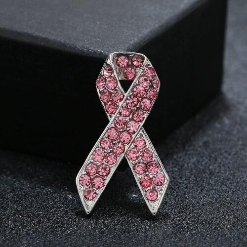 Fashion Pink Ribbon Rhinestone Brooches Breast Cancer Awareness Brooch Pin HIV And AIDS Badge Women Brooch Jewelry