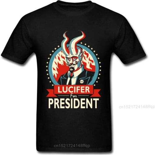 Lucifer For President 2018 Satan Devil Printed Men T-shirt Summer Stylish Clothing Black Top T Shirts Cotton Tee Shirt