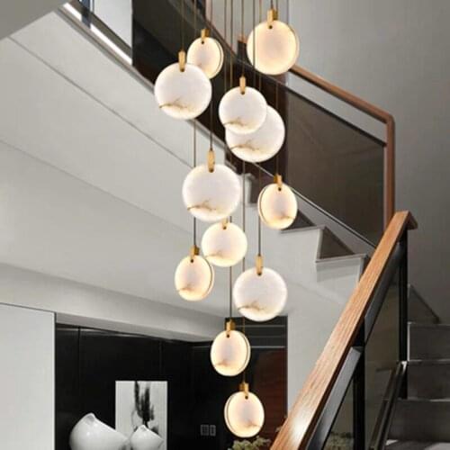 New gold LED chandelier modern marble lamp AC110V 220v long staircase chandeliers bar lights