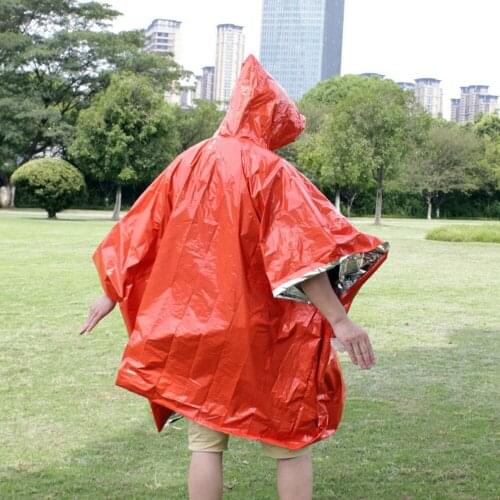 Orange Emergency Raincoat Aluminum Film Disposable Poncho Cold Insulation Rainwear Blankets Survival Tool Camping Equipment