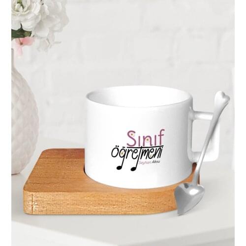 Personalized Class Teacher Wood Altlıklı Ceramic Fincan-16