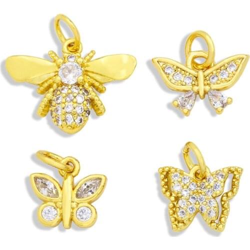 OCESRIO DIY Brass CZ Stone Mini Butterfly Charms for Jewelry Making Crystal Gold Small Earrings Charms for Bracelet chma052