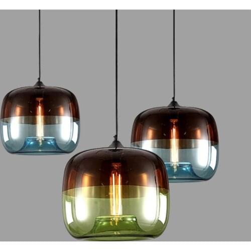 Nordic Retro Colored Glass Pendant Lights Modern Industrial Pendant Lamp for Living Room Light Fixtures LED Simple Hanging Lamp