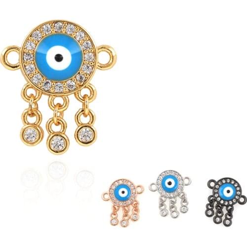 Evil Eye Connector Fashion Copper Zircon Bracelet Charm DIY Jewelry Making Accessories