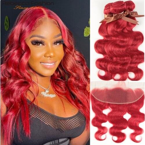 Rebecca Red Bundles With Frontal Body Wave Frontal With Bundles Brazilian Remy Human Hair 3 Bundles With Closure