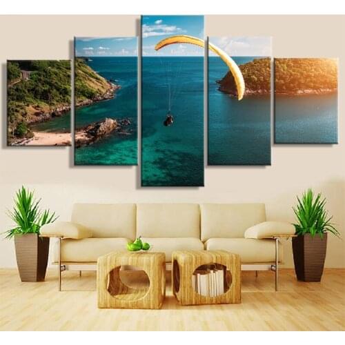Modern Home Decor Canvas Pictures Printed Poster 5 Pieces Tropical Paraglide Seascape Painting Living Room Wall Art