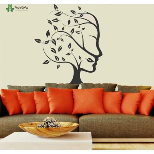 YOYOYU Woman Face in Tree Wall Stickers Beauty Salon Wall Decal Vinyl Hair Cut Removable Interior Living Room Art Mural DIYZW178