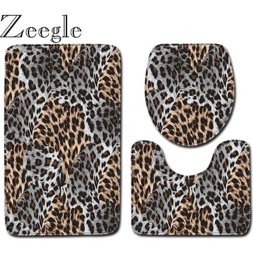 Zeegle 3 Pcs Anti Slip Bath Mats Set Flannel Bathroom Carpet Bath Shower Floor Mat Pedestal Rug U-shaped Toilet Mats