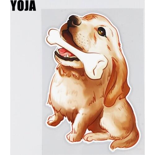 YOJA 11×16.5CM Golden Retriever With A Bone Cartoon Stickers Personality Car Bumper Decoration 19B-0084