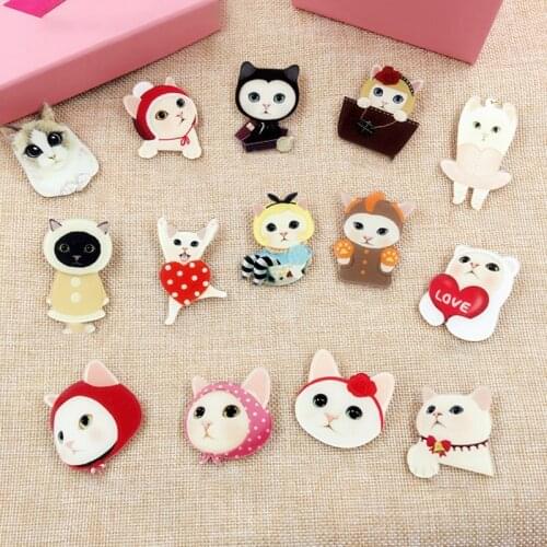 1Pcs/lot Cute Cat lady Kitty Badges for Clothing/Bag/Shoe Icons On Backpack 3D Acrylic Badges Badge Icon Pin Brooch