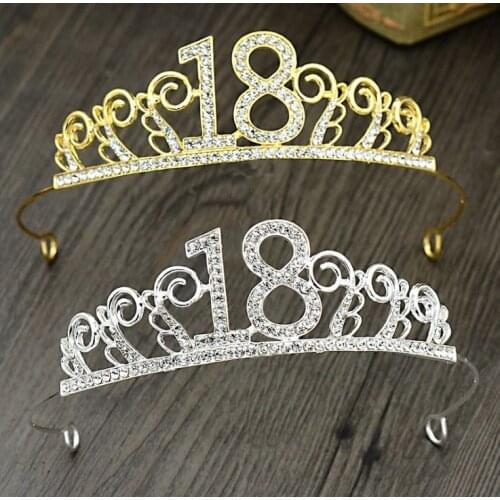 10/18/21/30/40/50 Birthday Party Tiara Rhinestone Headband Hair Loop Crown Decor Girl/Mom/Bride Birthday Anniversary Party Decor