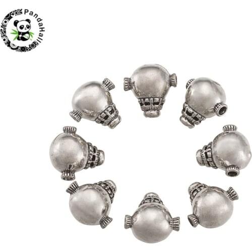 Pandahall 10 pcs 3-Hole Calabash Buddha Style Brass Beads for Buddha DIY Jewelry Making Silver Color 17x15x11mm Hole: 1-2mm