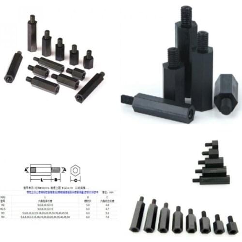 20PCS/50PCS nylon spacer M2 M2.5 M3 M4*L+6 Male to Female Black Nylon Standoff spacer