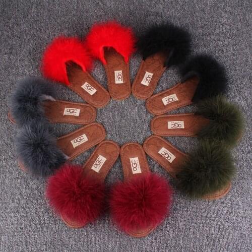 2020 Natural leather sole Slippers Fashion Winter Open Toe Women Indoor Slippers Fur Warm High Quality Wool Soft Plush Lady