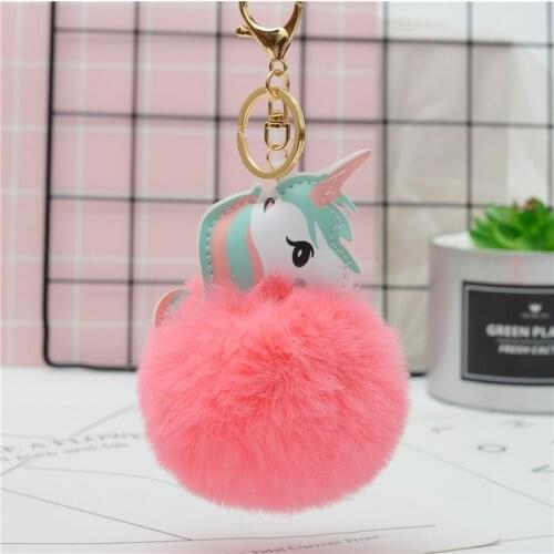 23 Colors Pompom Unicorn Keychain Rabbit Fur Ball Horse Key chain porte clef Bag Car Keyring llavero mujer chaveiros For Women
