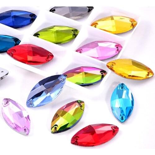 5 Sizes Colorful Navette Glass Strass Sew On Rhinestone Yellow Flatback Horse Eye Shapes Sew-on Rhinestone For Clothes B0161