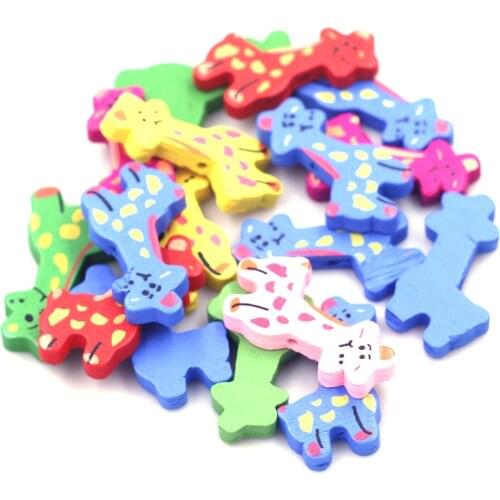 50Pcs Wood Spacer Beads Giraffe Animal Cute Mixed Multicolor Crafts Wooden Jewelry DIY Finding 36x18mm