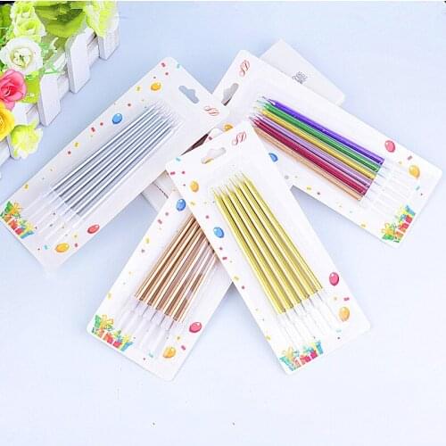 6Pcs/Set Multi Color Cake Candles Golden Long Thin Birthday Candles Cake Decoration Safe Flame Wedding Birthday Party Supplies